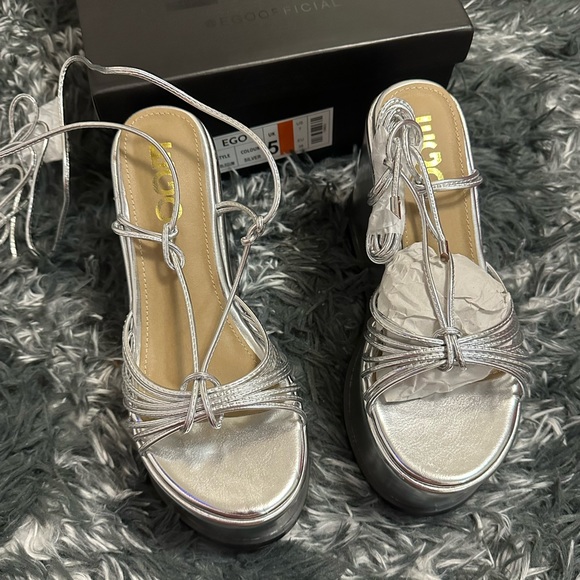 EGO Silver Lace Up Platform Wedges - Picture 4 of 5